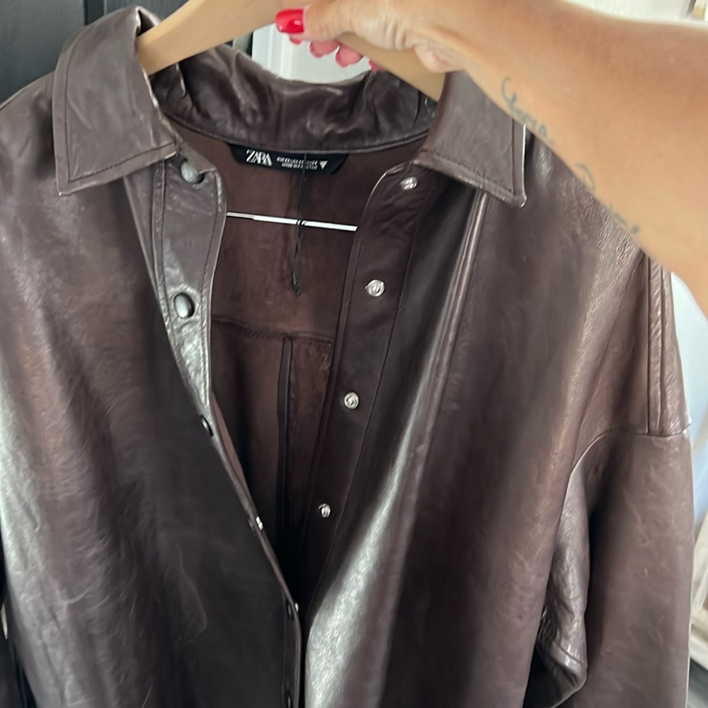 Zara leather fringe brown jacket xs